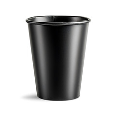 Black paper cup solid color front view, perfect for beverages or snacks, showcasing sleek design and modern aesthetic
