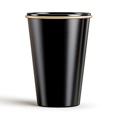 Black paper cup with solid color and gold rim, perfect for beverages, showcasing sleek design and modern aesthetic