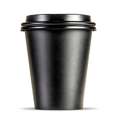 Black paper cup solid color front view, perfect for beverages, showcasing sleek design and modern aesthetic