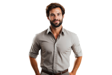 Portrait of a handsome, smiling businessman wearing casual clothes, isolated on transparent background, cut out
