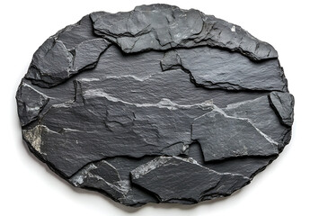 Black slate plate isolated on white background, showcasing its unique texture and natural beauty, perfect for serving or display