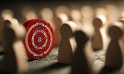 Target Audience Segmentation Concept with Focus on Wooden Figures and Red Target