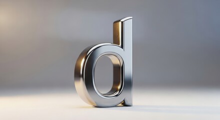 Shiny metallic lowercase letter d standing alone on white surface
