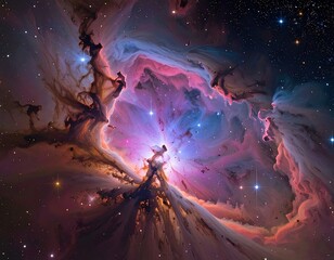 A vibrant nebula with colorful cosmic gas and illuminated stars