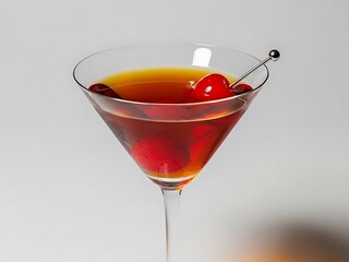 Cocktail with Cherry in Martini Glass on White Background