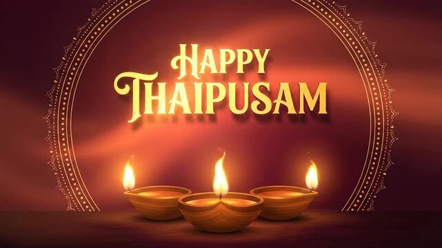 Warmly glowing golden diyas in a decorative digital illustration celebrate the spiritual thaipusam festival dedicated to lord murugan.