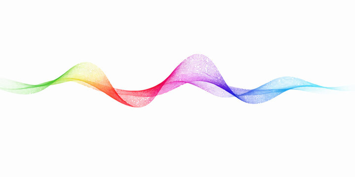 Abstract colorful background vector illustration featuring smooth rainbow waves and smoke swirls in a fluid motion design with blue and pink light curves on a textured flow pattern