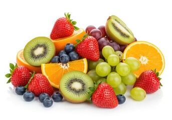 Obraz premium Fresh assorted fruits flat design vector illustration on white background