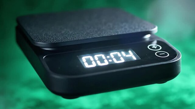 A sleek black digital kitchen timer displaying 0002 on a green background