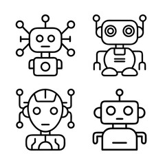 Collection of four simplistic robot icons, each with a distinct design