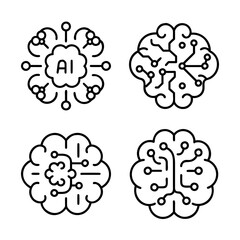 Four Distinct AI Brain Illustrations representing Technology and Intelligence Concepts