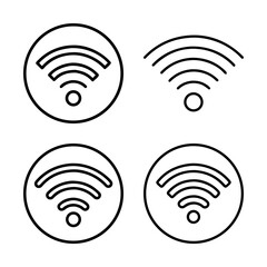 Four simplistic outline illustrations of a wireless or internet connectivity icon