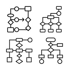Compilation of Distinct Flowchart Diagrams Representing Various Algorithmic Processes and Logic