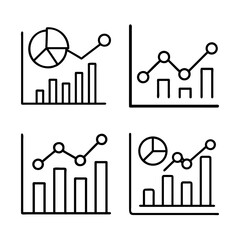Four variations of financial graphs and charts showing trends and data