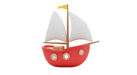 Vibrant Red Toy Sailboat with White Sails, Playful Nautical Theme