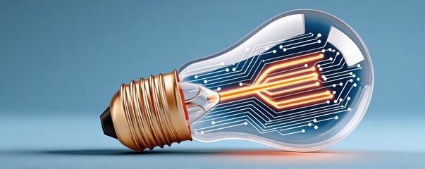 Futuristic light bulb with circuit pattern and digital circuitry design