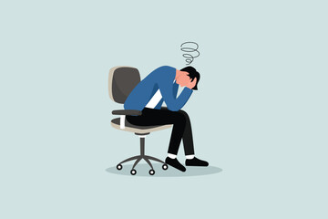 Regret on business mistake, frustration or depressed, stupidity or foolish losing all money, stressed and anxiety on failure concept, frustrated businessman holding his head sitting alone on the chair