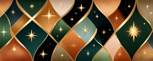 Abstract diamond pattern with stars in dark green and brown tones for stylish decor and design projects