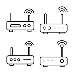 Line art illustration of wireless routers, network devices, connectivity concept