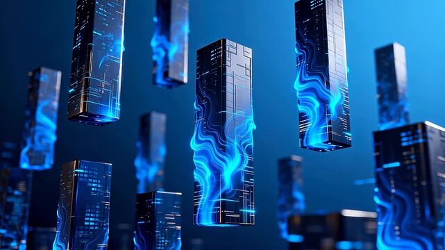 Floating futuristic data towers