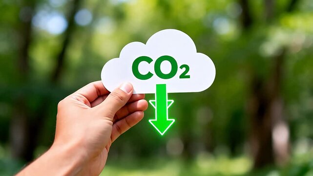 Hand holding CO2 cloud symbol
