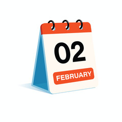 Minimal February calendar icon showing date 02, with clean flat design, bold typography, and modern colors on a white background.