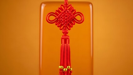 Obraz premium A traditional Chinese knot decoration on a vibrant orange background