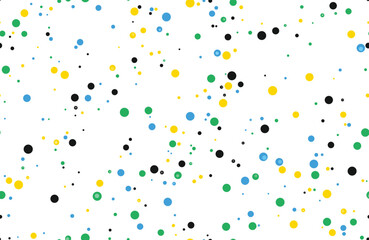 Vibrant seamless dot pattern featuring green, blue, and yellow circles scattered on white
