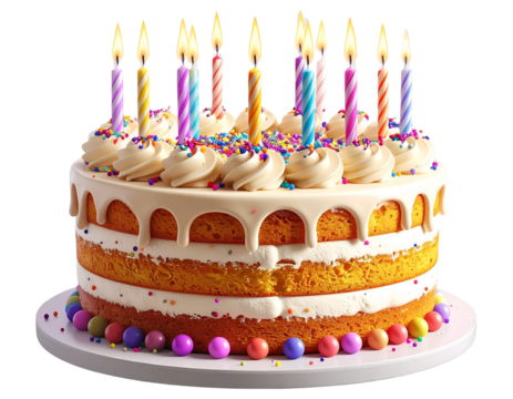 Untitled design - Colorful Birthday Cake With Candles and Sprinkles, Front View, Isolated on Transparent Background (3) - Powered by Adobe