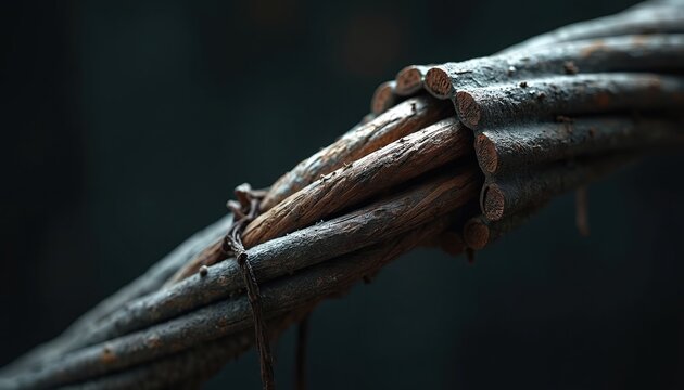 Close up of old weathered cable end, strands frayed and broken. Symbol of wear and tear, end of strength, or risk of disconnection. Represents failure.