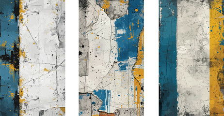 Abstract Grunge Punk Texture Panels in Blue Yellow and White.