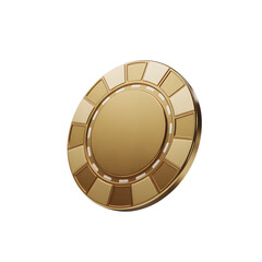 Naklejka premium Golden poker chip with shiny surface and rectangular sections around edge transparent background