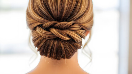 Close-up of Elegant Braided Updo Hairstyle on a Woman's Head image photo