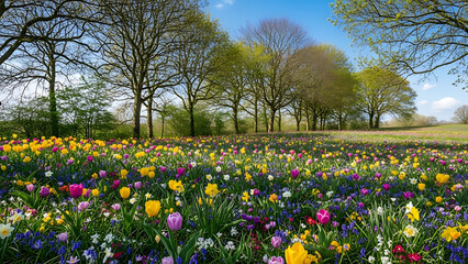 Obraz premium Vibrant Spring Floral Field with Trees