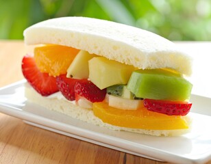 Japanese Fruit Sandwich on a plate (Fruit Sando) 