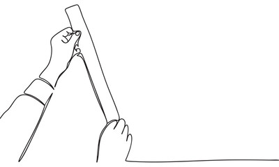 Continuous Line Drawing of Hands Measuring and Drawing a Straight Line