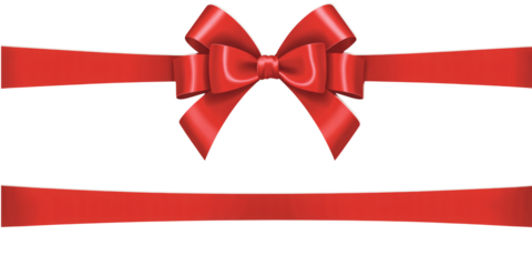 Elegant red gift bow with ribbon on white background