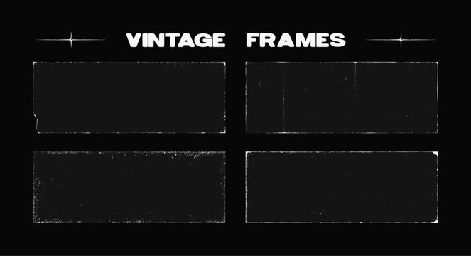 Rectangular banners with a vintage effect, distressed, grained, and torn and frayed edges for an overlay effect and aged look. Overlay texture stamps. Rectangular templates. Vector graphic collection