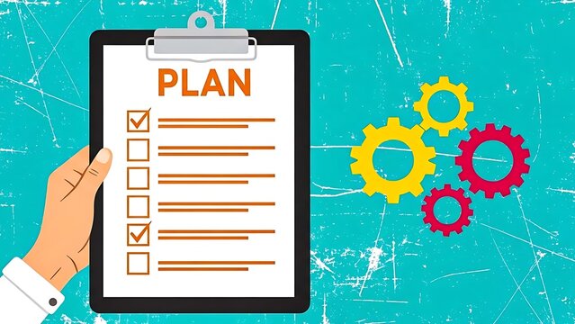 Planning and strategy concept with checklist and gears
