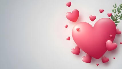 Valentine's day celebration with pink hearts and floral arrangement