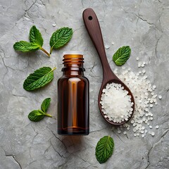 Natural health supplement ingredients on marble surface