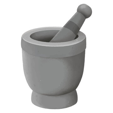 Isolated stone mortar and pestle for grinding spices, herbs, and ingredients on a white background