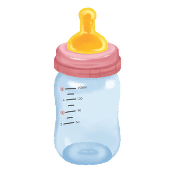 Baby bottle with pacifier isolated on a white background for infant feeding and care