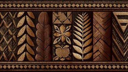 Golden Brown Ethnic Decorative Pattern Border with Textured Traditional Motifs