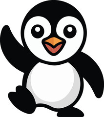 Obraz premium Cheerful Waving Penguin Cartoon Mascot Logo