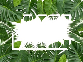 Tropical Green Leaves Frame with White Copy Space for Summer Nature Background