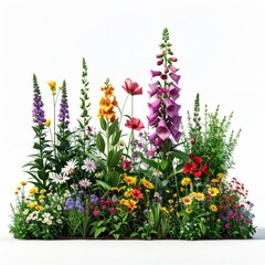 Obraz premium A vibrant array of diverse wildflowers, white background