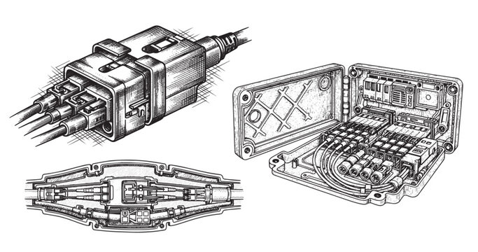 Fiber optic splice closure engraving illustration for telecom branding