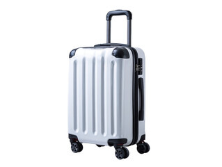 Fototapeta premium Stylish white suitcase with wheels for travel.