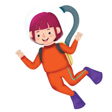 Cartoon illustration of a happy little boy and girl jumping with colorful balloons and smiling joyfully